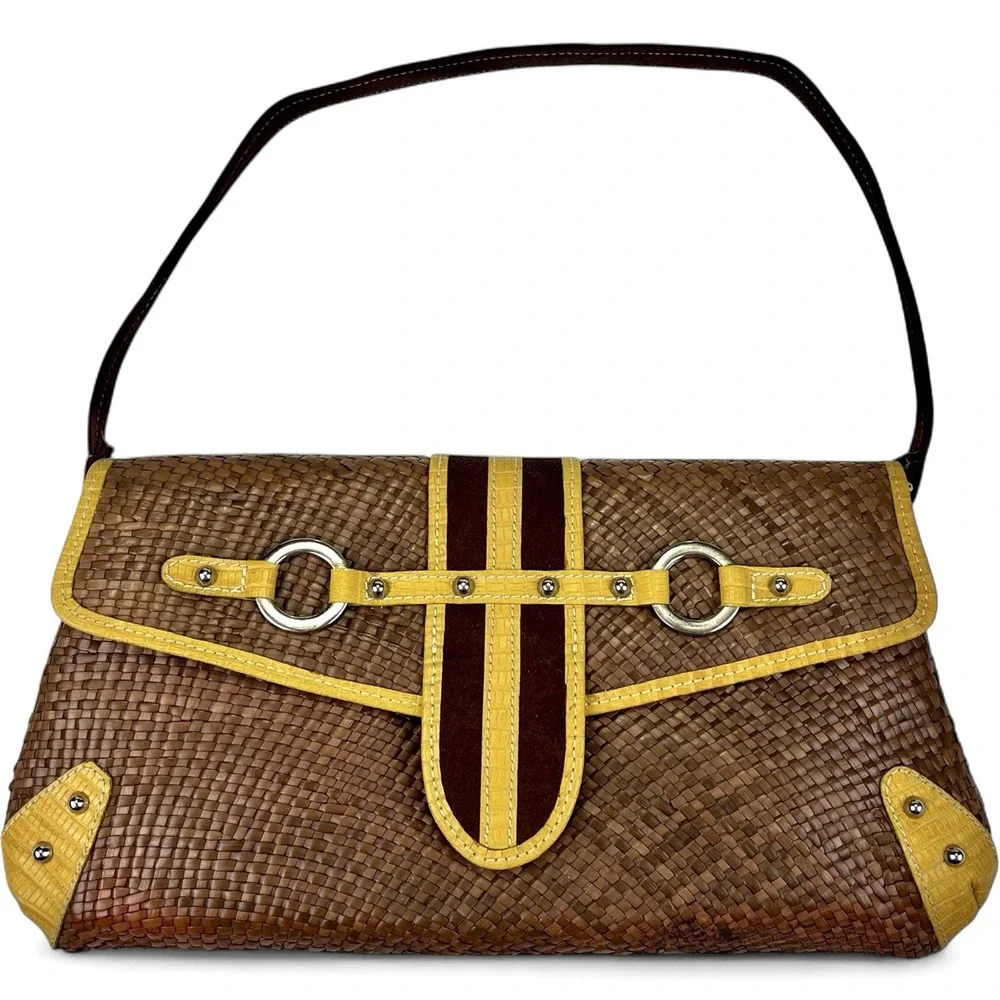 Shiraleah Clutch Bag Straw‎ Boho Hippie Basketweave Brown Yellow - Picture 5 of 10